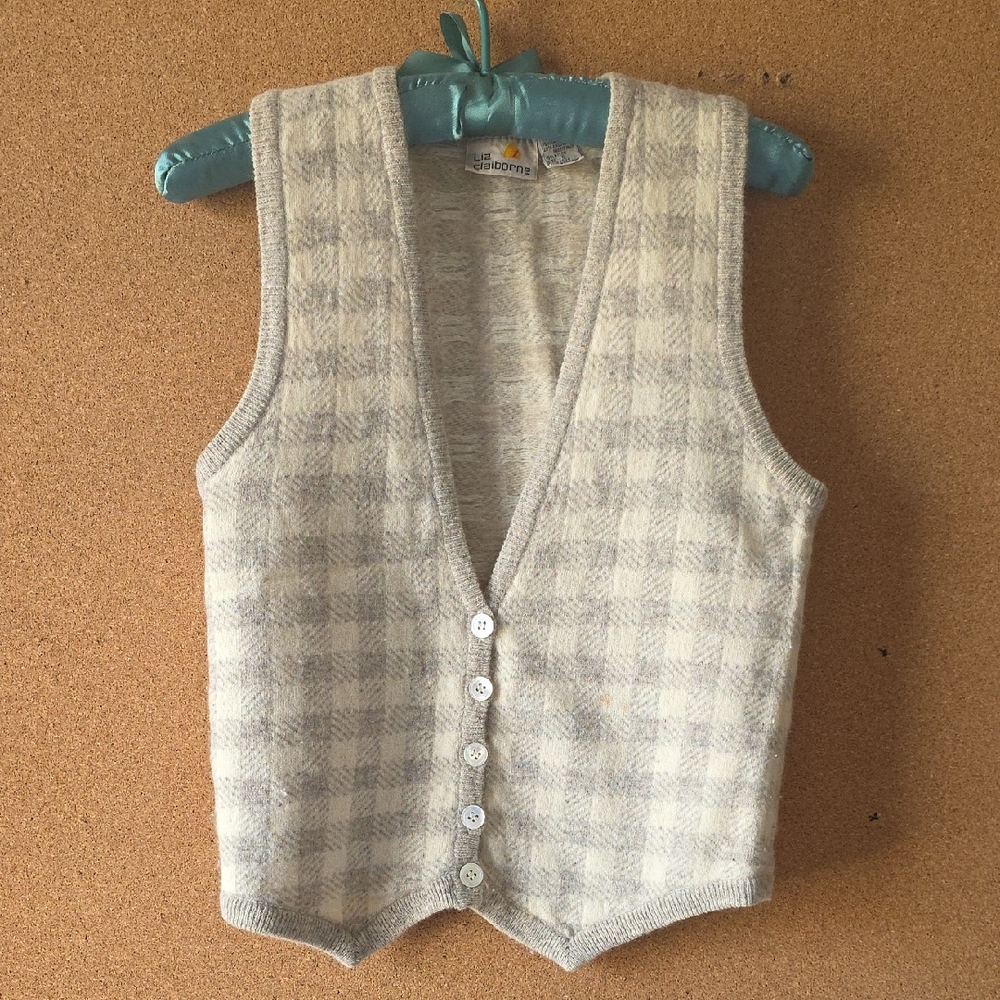 Lambskin Wool Rabbit Hair Vintage Cream Vest Size S - Picture 1 of 9